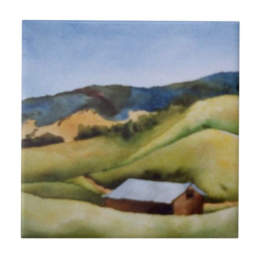 田舎道の丘の田舎の農場セラミックのタイル。 タイル (正面)