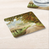 田舎道の秋 スクエアペーパーコースター (アングル)