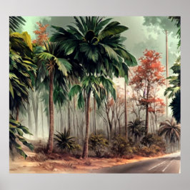 田舎道の脇の木 ポスター