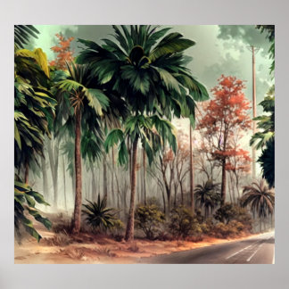 田舎道の脇の木 ポスター