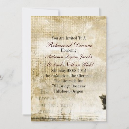 田舎道の西部の結婚式のリハーサルの夕食 招待状 (正面)