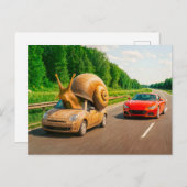 田舎道を這うカタツムリの車 シーズンポストカード (正面/裏面)