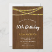 田舎風なゴールドラメの50歳の誕生日パーティー 招待状 (正面)