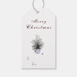 田舎風なメリークリスマスの水彩の木の休日の ギフトタグ