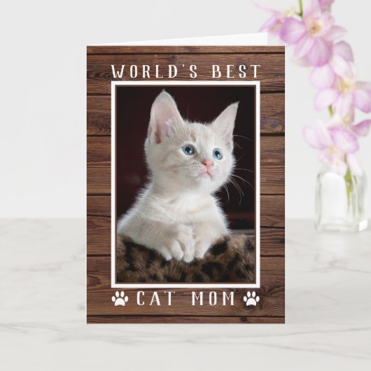 田舎風な世界一の猫ママの誕生日フォト カード (蘭)