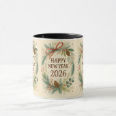 田舎風な2026年賀状コーヒーマグカップ マグカップ (中央)