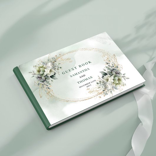 田舎風にかわいい植物グリーンゴールドの結婚式ゲストブック ゲストブック