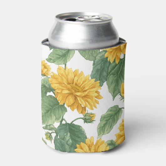 田舎風のひまわりの花 水彩の花 フラワーハウス 缶クーラー (缶正面)