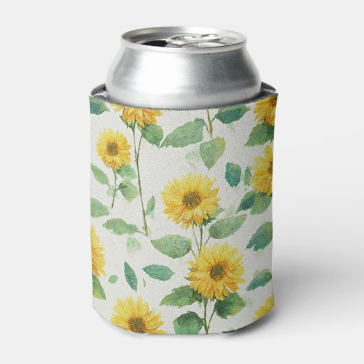 田舎風のひまわりの花 水彩の花 フラーハウス 缶クーラー (缶正面)