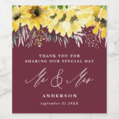 田舎風のひまわりバーガンディ ワインラベル (シングルラベル)