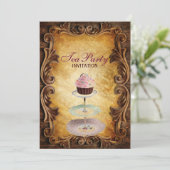 田舎風のカップケーキブライダルシャワーティーパーティー 招待状 (スタンド正面)