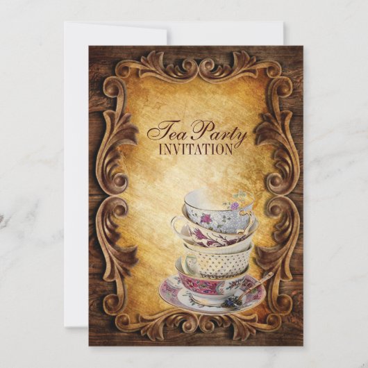 田舎風のカップケーキブライダルシャワーティーパーティー 招待状 (正面)