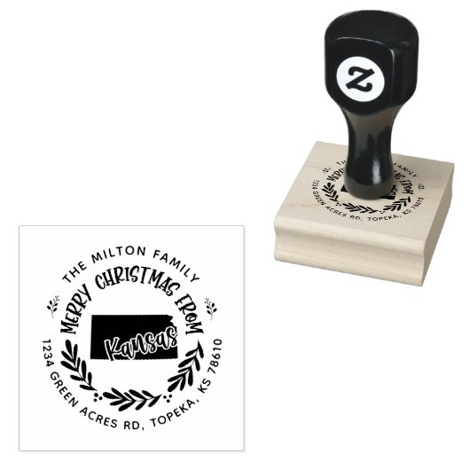 田舎風のカンザスメリークリスマス差出人住所 ラバースタンプ (押印)