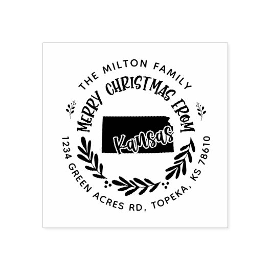 田舎風のカンザスメリークリスマス差出人住所 ラバースタンプ (インプリント)