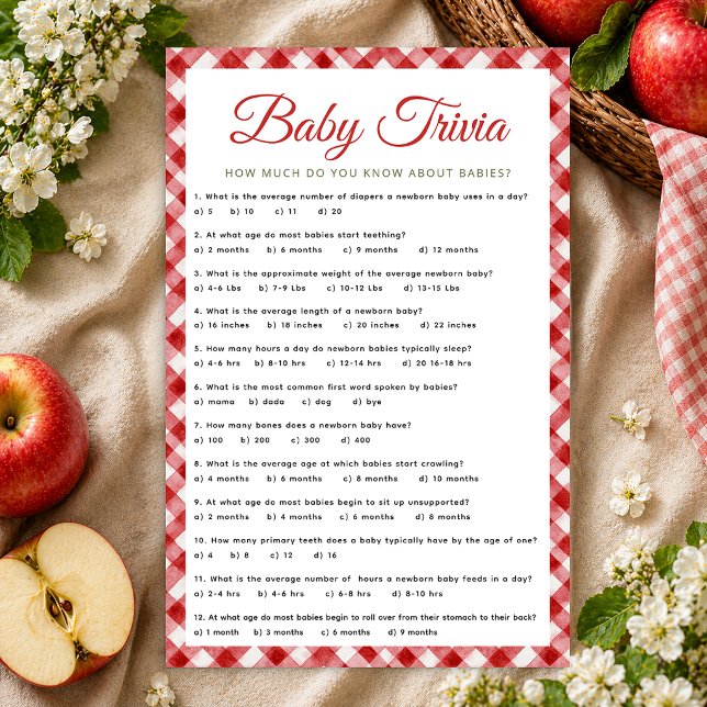 田舎風のギンガムチェックのベビーシャワートリビアゲーム (Baby Trivia Game Sheet)