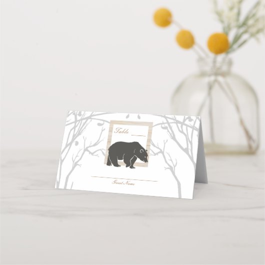田舎風のクマと赤いチェックの森の結婚式の招待状 プレイスカード (裏面)