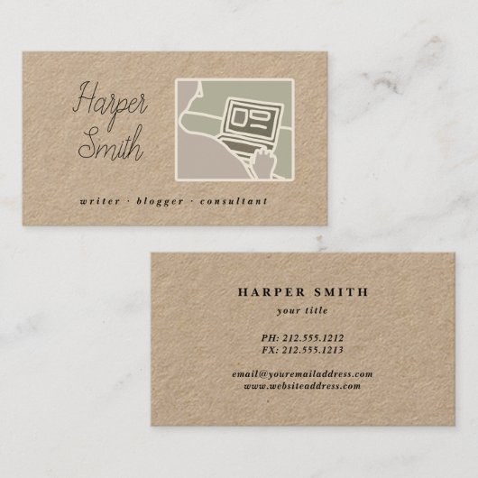 田舎風のクラフト紙作家のブロガー名刺 名刺 (正面/裏面)
