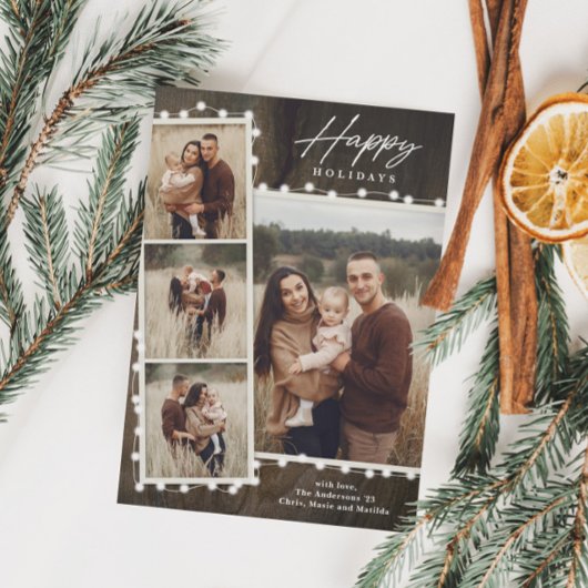 田舎風のクリスマスイルミネーション 4枚の写真のコラージュ シーズンカード