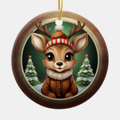 田舎風のクリスマストナカイ、クリスマスの子鹿の装飾 🦌🎄 セラミックオーナメント (正面)