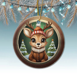 田舎風のクリスマストナカイ、クリスマスの子鹿の装飾 🦌🎄 セラミックオーナメント