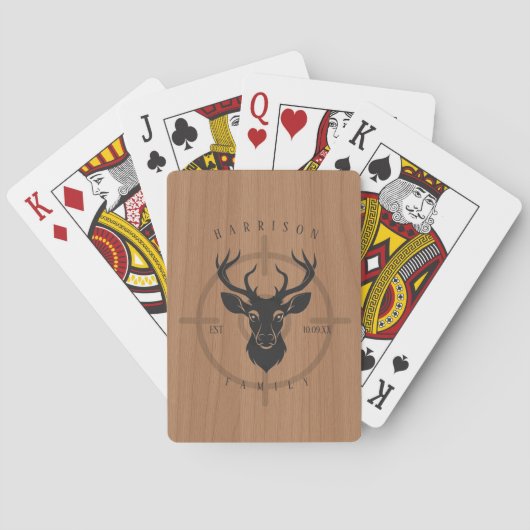 田舎風のシカの野生動物狩猟の木製ファミリー トランプ (裏面)