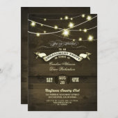 田舎風のストリングライツウッド婚約パーティ 招待状 (正面/裏面)