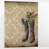 田舎風のダマスク西部の国のカウボーイ・ブーツ 三つ折りカード (内部最初)