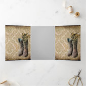 田舎風のダマスク西部の国のカウボーイ・ブーツ 三つ折りカード (内部)