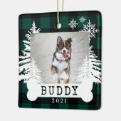 田舎風のチェック柄のクリスマスツリーの犬の写真 セラミックオーナメント (左)