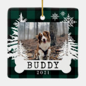 田舎風のチェック柄のクリスマスツリーの犬の写真 セラミックオーナメント (裏面)
