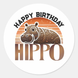 田舎風のチャームなカバの誕生日おめでとう ラウンドシール