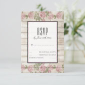 田舎風のバラと木のフレームの結婚式RSVP 出欠カード (スタンド正面)