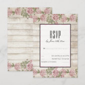 田舎風のバラと木のフレームの結婚式RSVP 出欠カード (正面/裏面)
