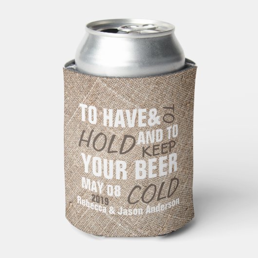 田舎風のバーラップ西部の田舎の結婚式の好意 缶クーラー (缶正面)