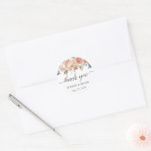 田舎風のピーチの花のカリグラフィーサンクユーステッカー ラウンドシール (封筒)