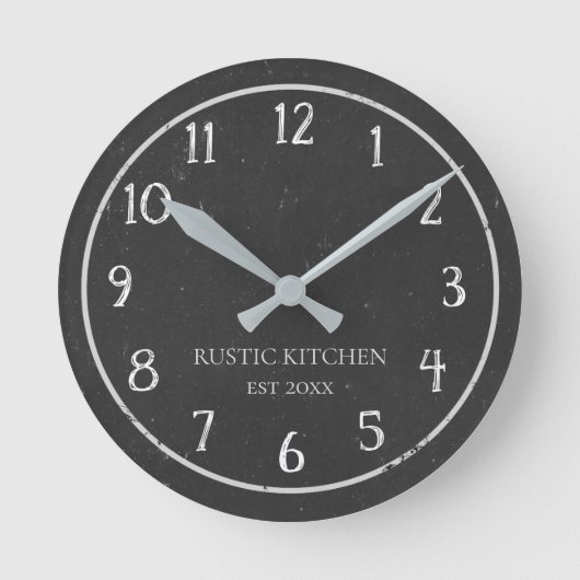 田舎風のフェイク黒板のキッチン時計 ラウンド壁時計 (正面)