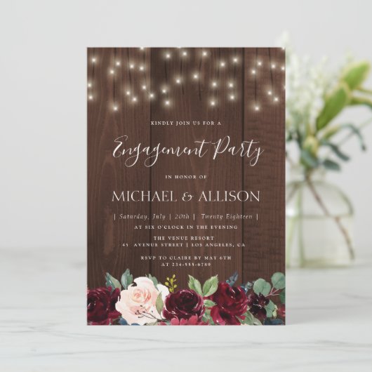 田舎風のブルゴーニュフローラ婚約パーティ 招待状 (スタンド正面)