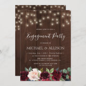 田舎風のブルゴーニュフローラ婚約パーティ 招待状 (正面/裏面)