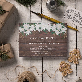 田舎風のポインセチアのクリスマスのSave the Date シーズンポストカード