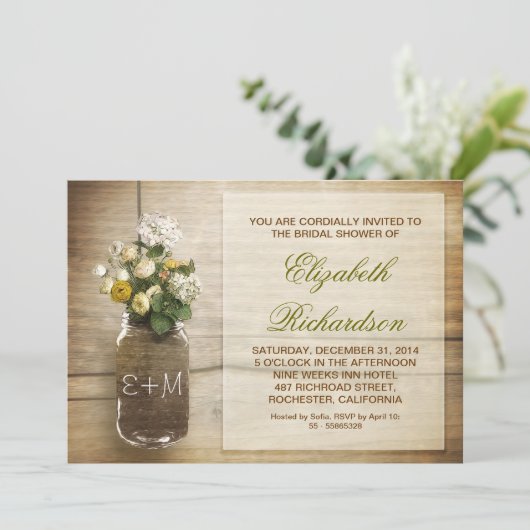 田舎風のメイスンの瓶ブライダルシャワー招待状 招待状 (スタンド正面)