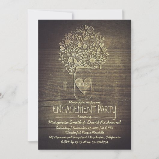 田舎風のメイスンジャーフローラ婚約パーティ 招待状 (正面)