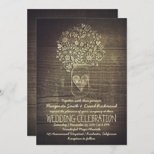 田舎風のメイスンジャーフローラ結婚式招待状 招待状 (正面/裏面)