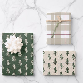 田舎風のモミの木とチェックのクリスマス ラッピングペーパーシート