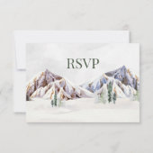 田舎風の冬の山と森の結婚式RSVP 出欠カード (裏面)