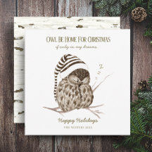 田舎風の冬の森 | フクロウと白樺のクリスマスカード
