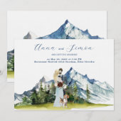 田舎風の山のイラストの結婚式 招待状 (正面/裏面)