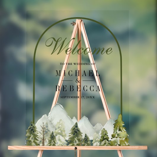 田舎風の山の松の木 結婚式ウェルカム アクリルサイン (ニュートラル)