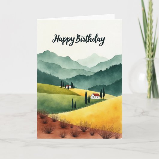 田舎風の山の誕生日カード カード (正面)