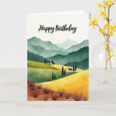 田舎風の山の誕生日カード カード (黄色い花)