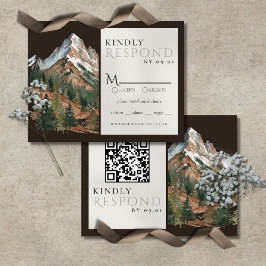 田舎風の山の風景 水彩ウェディングQR  出欠カード